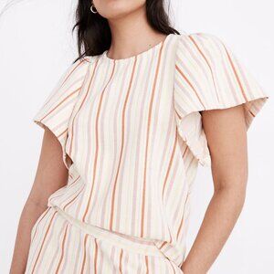 Madewell Textured Flutter-Sleeve Crop Top in Stripe - Size M - Yellow Orange Red